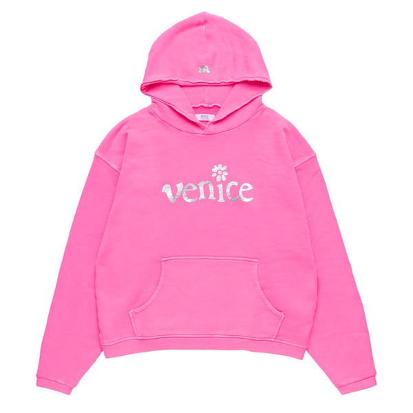 ERL UNISEX SILVER PRINTED VENICE HOODIE KNIT PINK