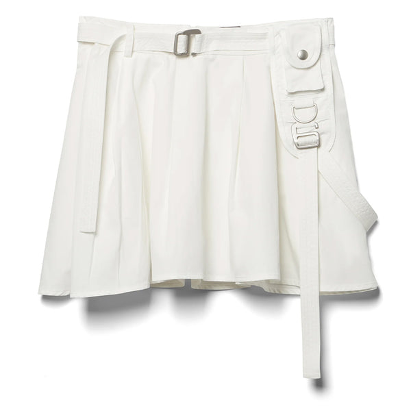 PRIVATE POLICY WOMEN'S PLEATED MINI SKIRT WITH HARNESS STRAP WHITE