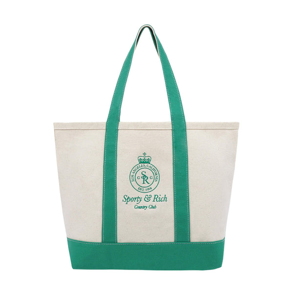 SPORTY & RICH UNISEX CROWN LOGO EMBROIDERED TWO TONE TOTE BAG