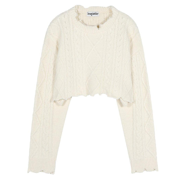 SUGI WOMEN'S CROPPED CABLE KNIT SWEATER