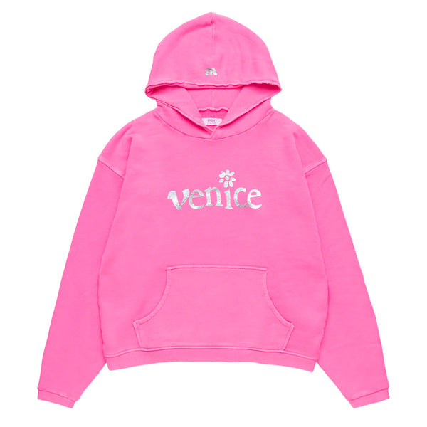 ERL UNISEX SILVER PRINTED VENICE HOODIE KNIT PINK