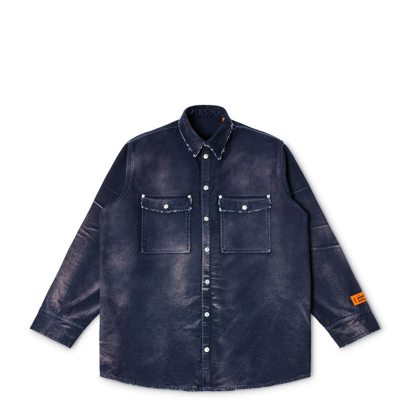 HERON PRESTON DISTRESSED CANVAS LS SHIRT NAVY BLUE