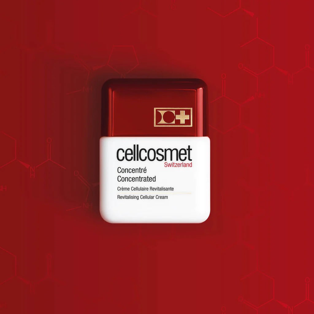 Cellcosmet cream packaging on a red background
