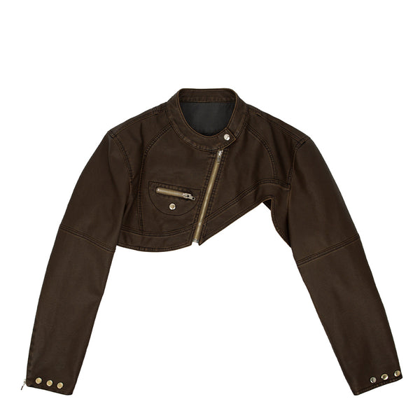 KIJUN WOMEN'S FAUX LEATHER SHORT BIKER JACKET