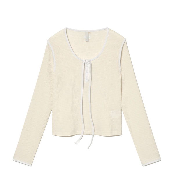 KIJUN WOMEN'S HENRY-NECK WRINKLE TOP CREAM