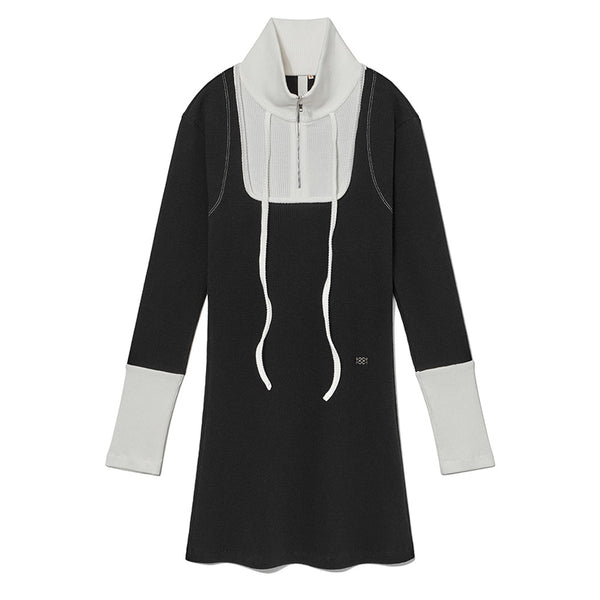 KIJUN WOMEN'S SQUARE HALF ZIP-UP DRESS BLACK OFF-WHITE