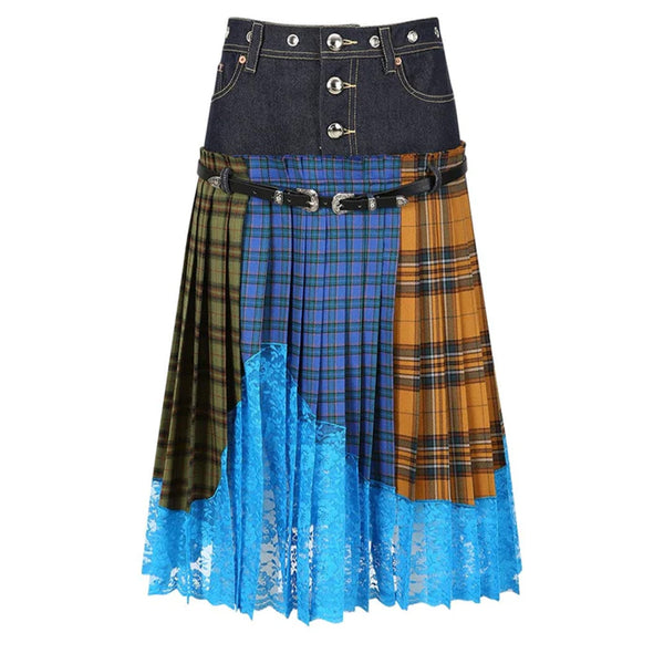 DIA CHECK ON DENIM LONG SKIRT