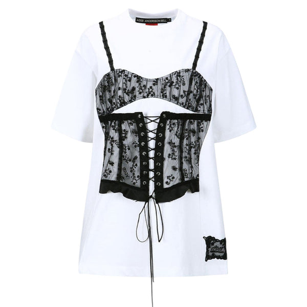 ANDERSSON BELL LACE CORSET OVERSIZED T-SHIRT