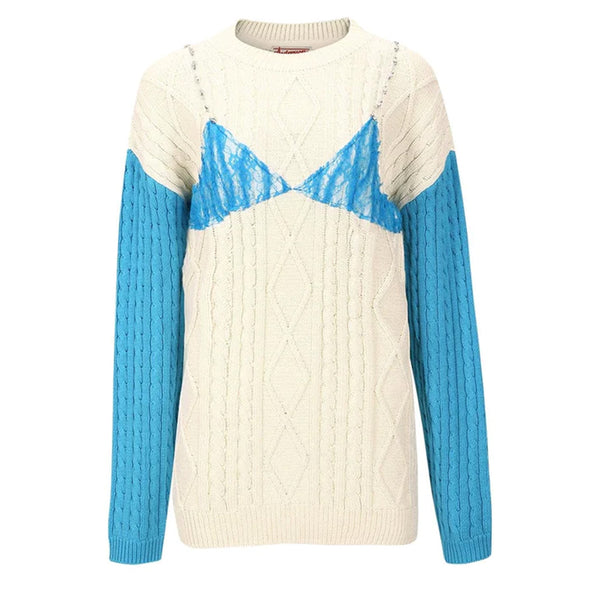TESS LACE ON BOYFRIEND-FIT KNIT SWEATER
