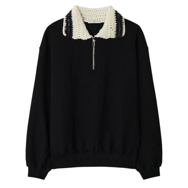 KIJUN CROCHET COLLAR HALF ZIP-UP PULLOVER