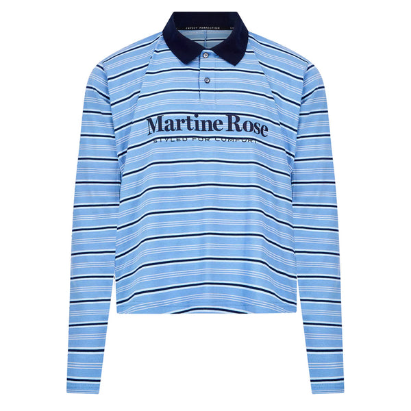 MARTINE ROSE L/S PULLED NECK POLO IN BLUE STRIPE