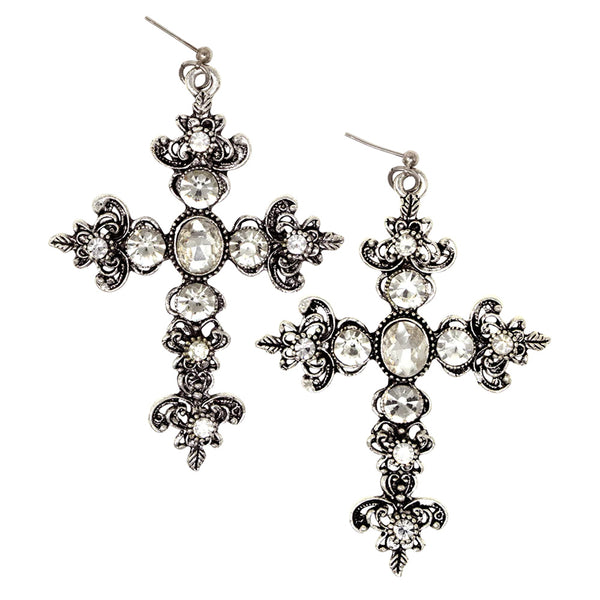 OHT SILVER CRYSTAL CROSS EARRINGS