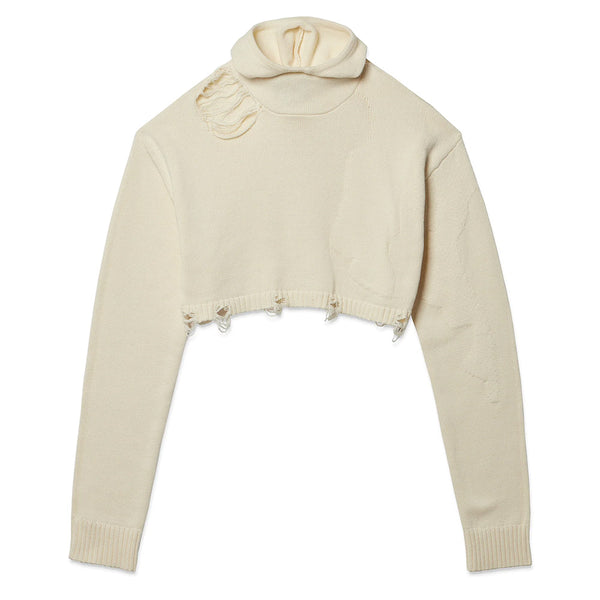 PRIVATE POLICY WOMEN'S DISTRESSED HOODIE SWEATER IVORY