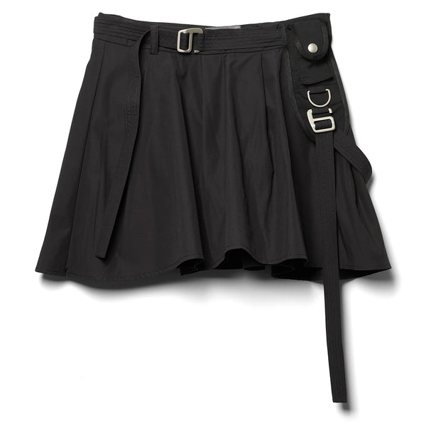 PRIVATE POLICY WOMEN'S PLEATED MINI SKIRT WITH HARNESS STRAP BLACK