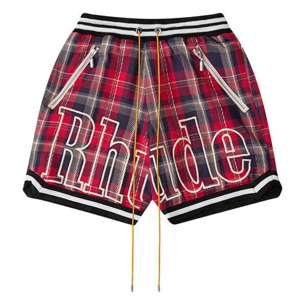 RHUDE FLANNEL COURT LOGO SHORT