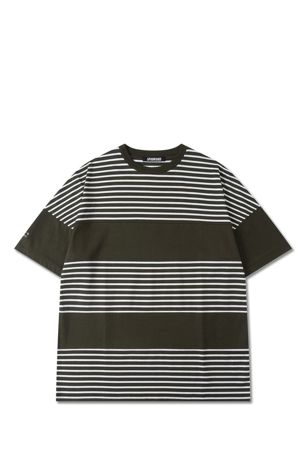 UNISEX COTTON HORZ STRIPE PANEL T-SHIRT