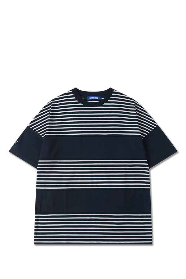 UNISEX COTTON HORZ STRIPE PANEL T-SHIRT