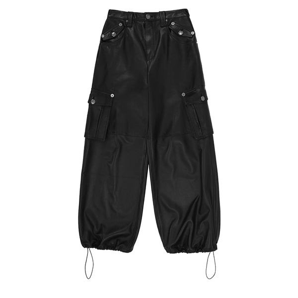 SUGI WOMEN'S LEATHER CARGO PANTS