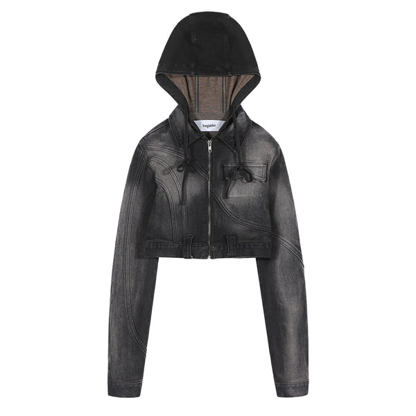 SUGI WOMEN'S SILHOUETTE DENIM HOODED JACKET
