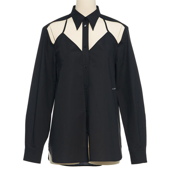 pushBUTTON BLACK FRONT CUT OUT SHIRT