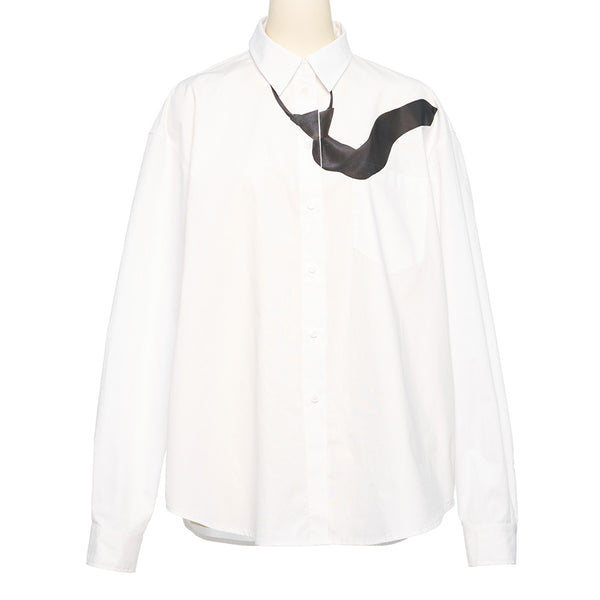 pushBUTTON WHITE FLYING TIE PRINTED SHIRT