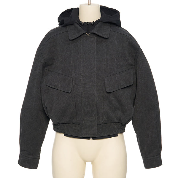 pushBUTTON GRAY HOODDIED BLOUSON
