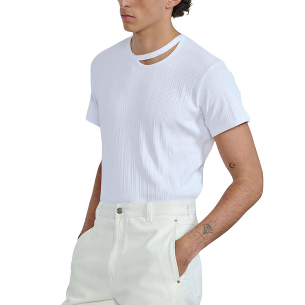LOUIS GABRIEL NOUCHI T-SHIRT WITH ASYMMETRICAL OPENING IN COTTON