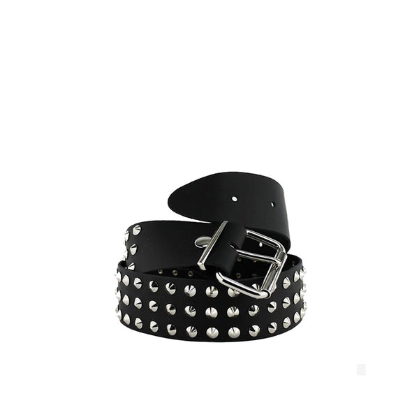 UNDERGROUND BELT - BLACK LEATHER - 3 ROW NICKEL CONICAL STUDS
