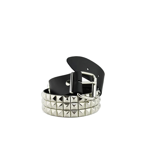UNDERGROUND BELT - BLACK LEATHER - 3 ROW NICKEL PYRAMID STUDS