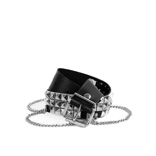 UNDERGROUND BELT - BLACK LEATHER - 3 ROW PYRAMID STUD & CHAIN