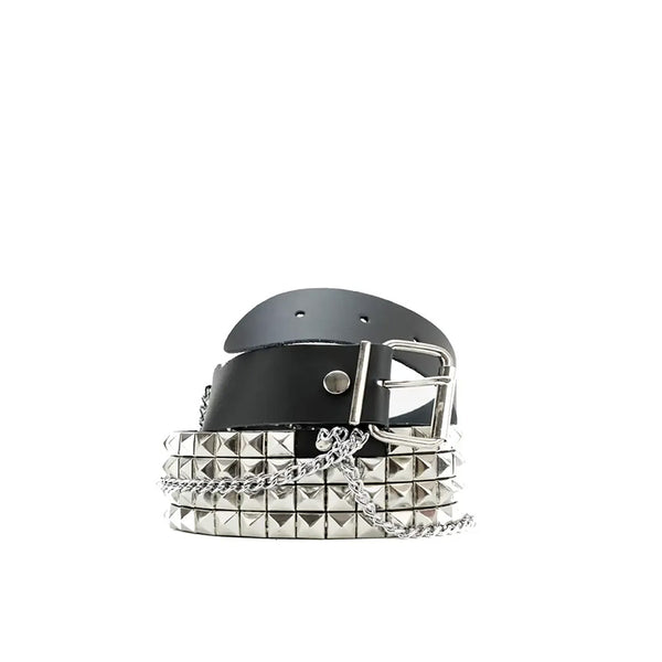UNDERGROUND BELT - BLACK LEATHER - 4 ROW PYRAMID STUD & CHAIN