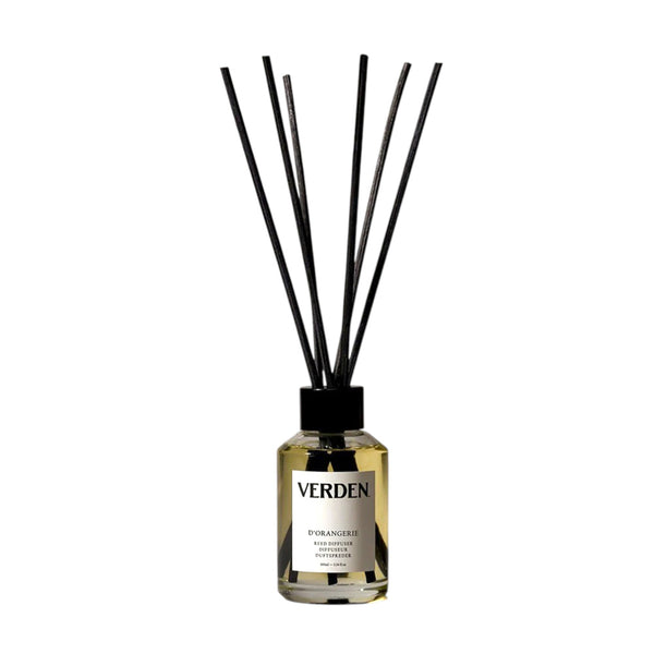 Verden diffuser bottle with black sticks on a white background