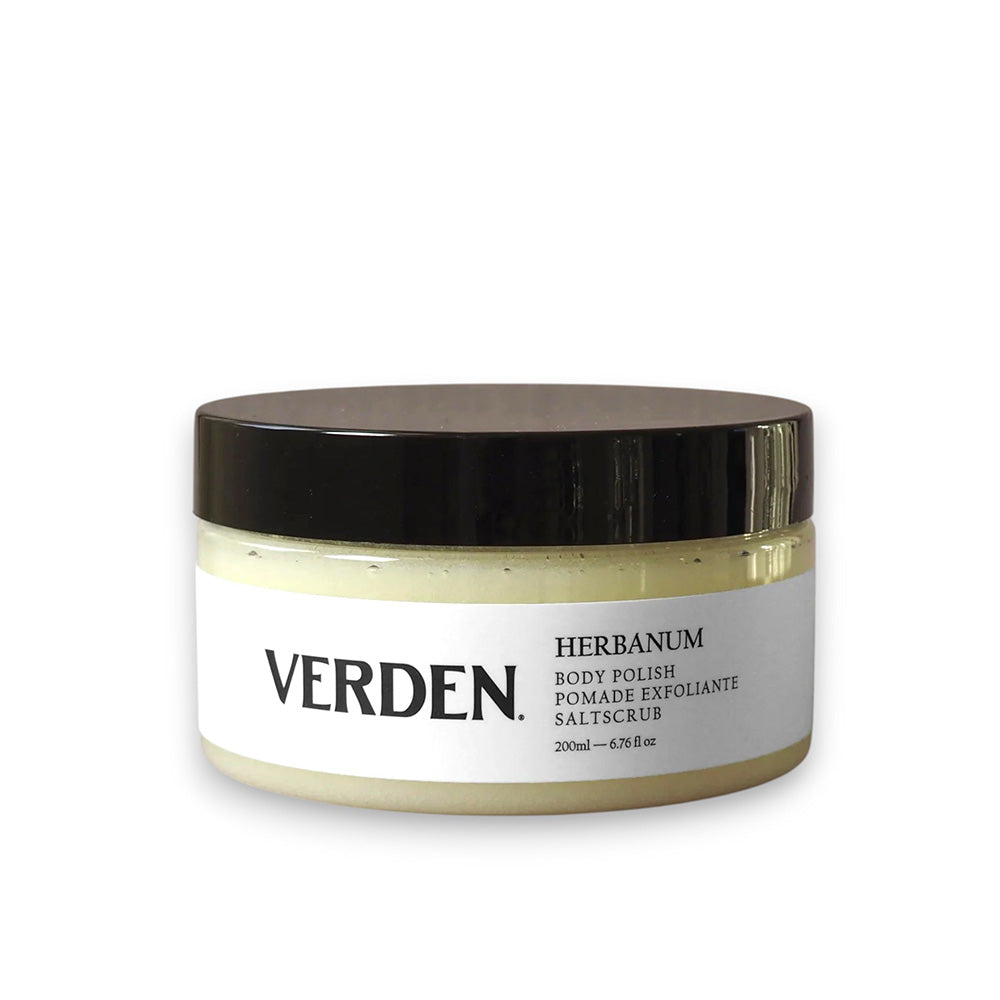 Jar of Verden Herbanum Body Polish on a white background