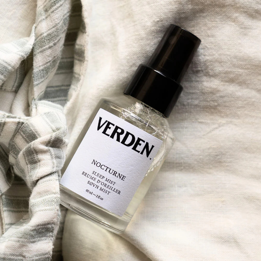 Verden Nocturne sleep mist bottle on a textured fabric background