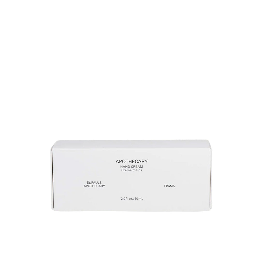 White hand cream packaging with 'St. Paul's Apothecary' branding on a white background