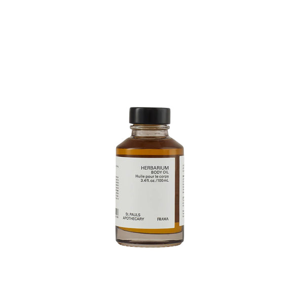 Herbarium body oil bottle on a white background