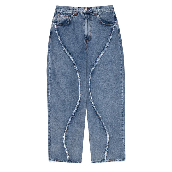 LOST MANAGEMENT CITIES CURVED RAW EDGE DENIM WIDE JEAN