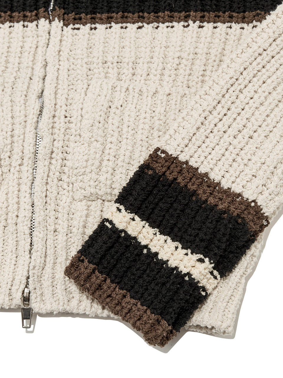 KIJUN WOMEN'S LINE KNIT JACKET IVORY BLACK Dmop