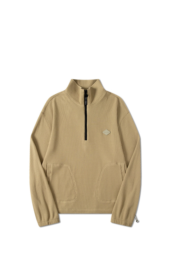 UNISEX WAFFLE ZIP LONG SLEEVE POLO
