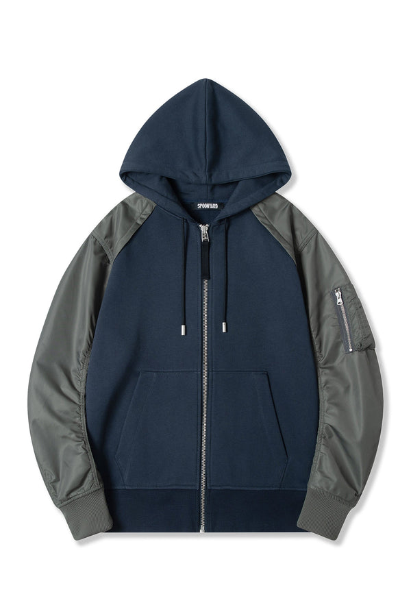 MA-1 sleeve zip-up fleece hoodie